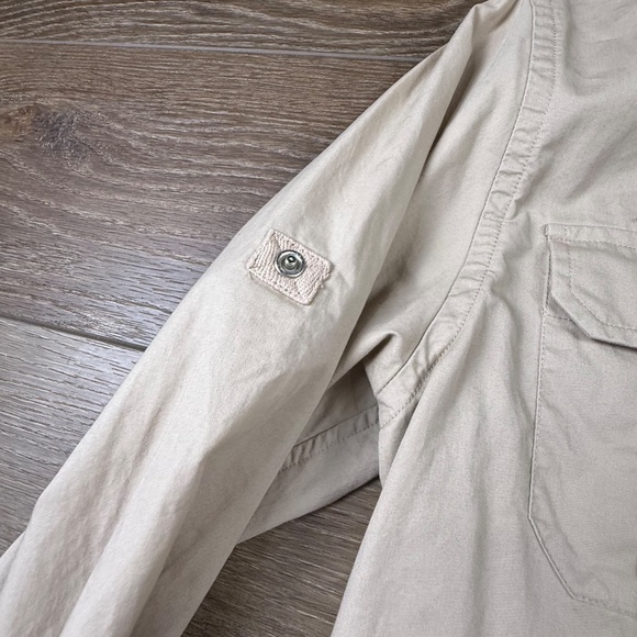 LAUREN Ralph Lauren Snap Button Down Khaki Shirt, Roll-Tab Sleeve, Safari, Sz M - Picture 7 of 13